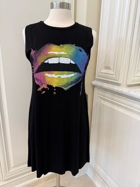 Lauren Moshi Black Mini Dress with Rainbow Lip Graphic